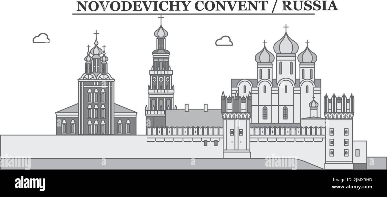 Russland, Moskau, Nowodewitschy-Kloster Stadt Skyline isoliert Vektor-Illustration, Symbole Stock Vektor