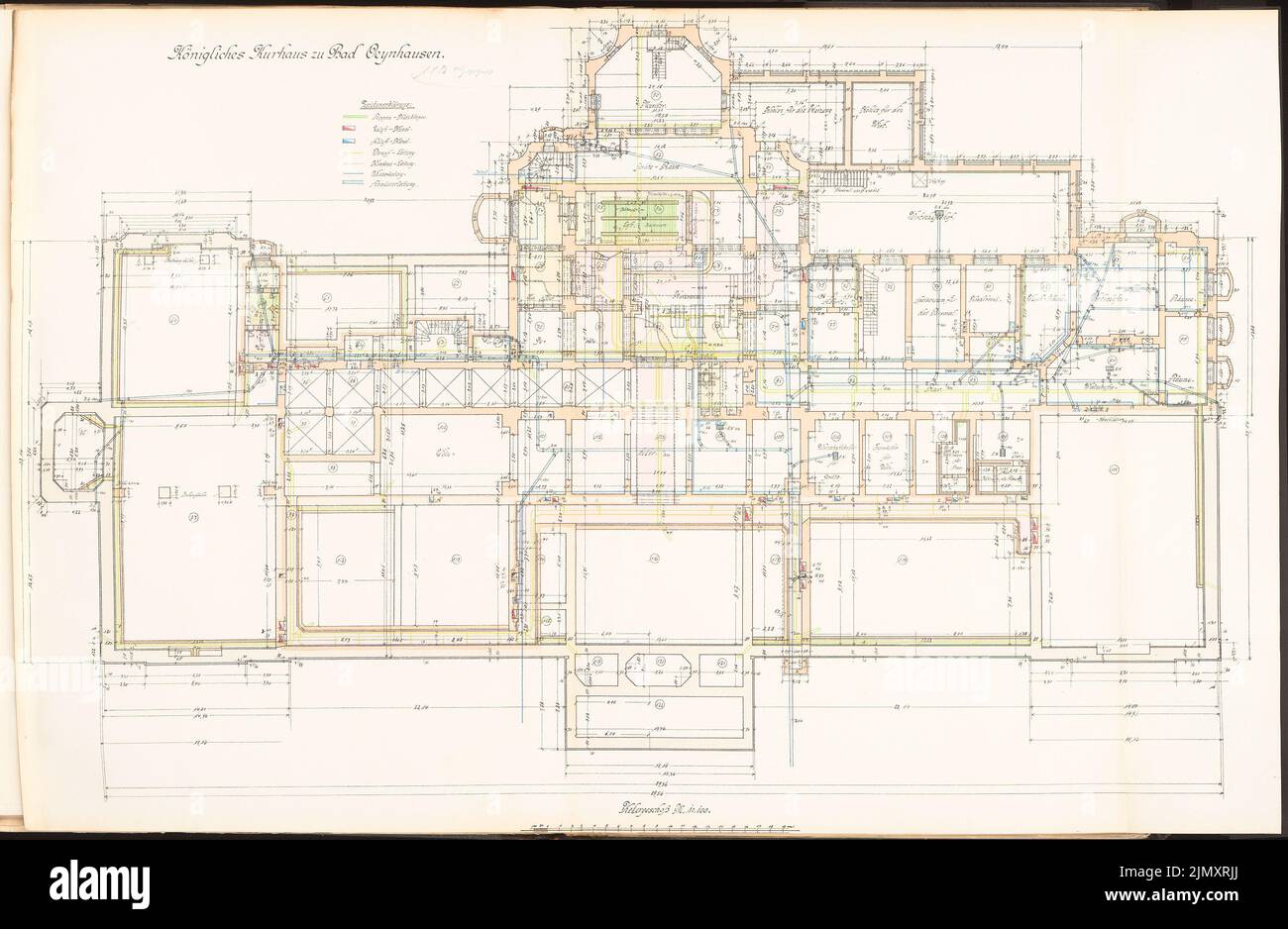 Unbekannter Architekt, Kurhaus in Bad Oeynhausen (ca. 1908-1910): Grundriß KG 1: 100. Lithographie auf Papier, 65,5 x 100,4 cm (einschließlich Scankanten) Stockfoto