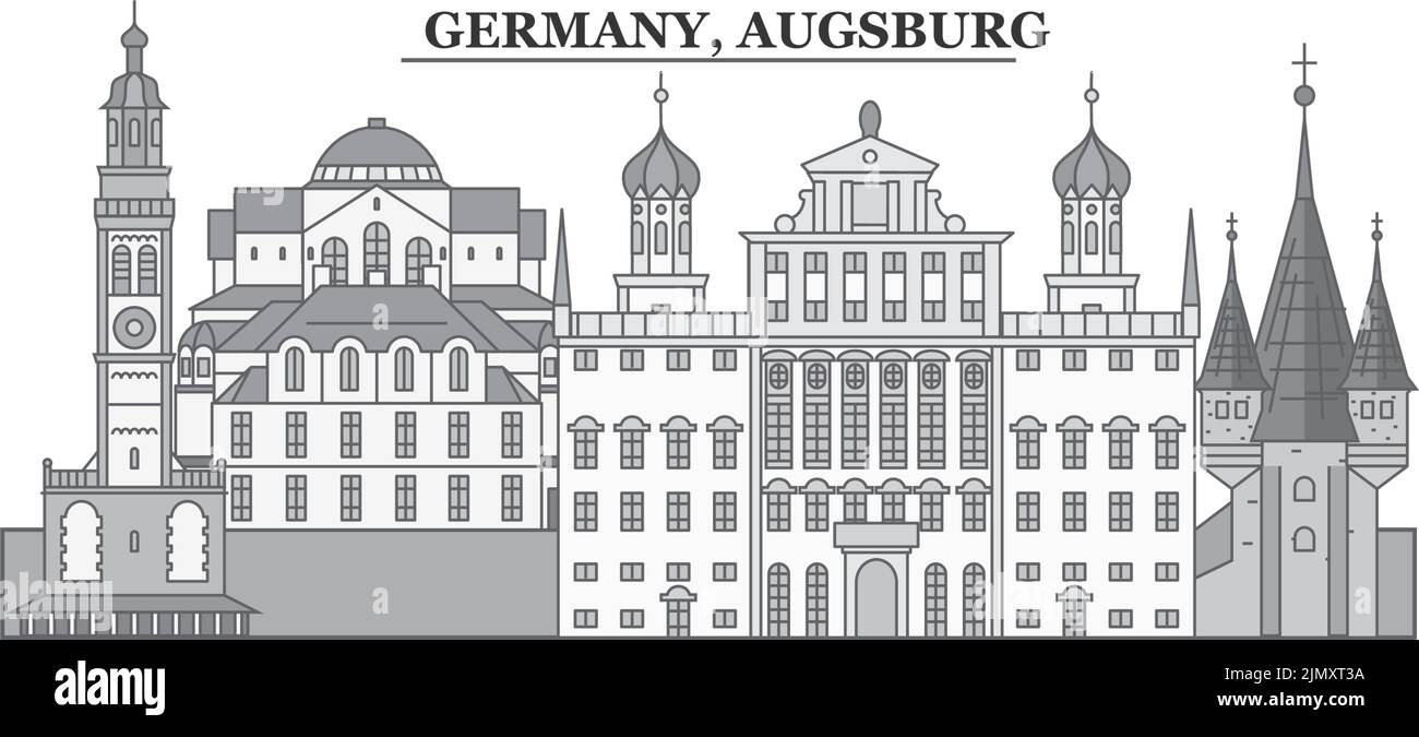 Deutschland, Augsburger Skyline isolierte Vektorgrafik, Ikonen Stock Vektor
