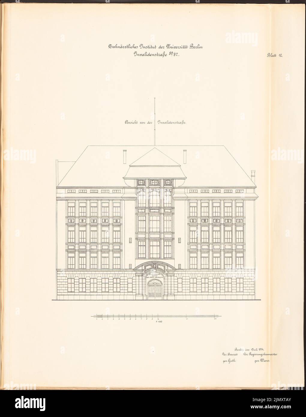 Thür Georg (1846-1924), Friedrich-Wilhelms-Universität zu Berlin (Humboldt-Universität). Zahninstitut (1911-1912): Ansicht 1: 100. Lithographie auf Papier, 69 x 54,2 cm (einschließlich Scankanten) Stockfoto