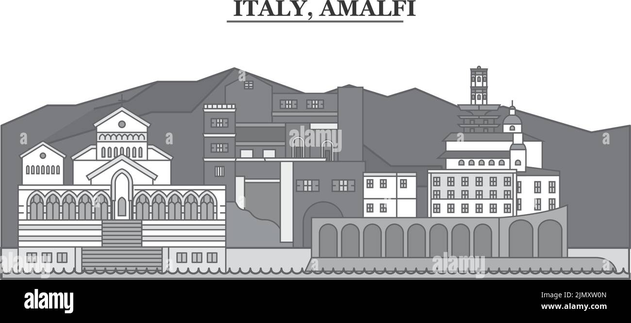 Italien, Amalfi City Skyline isoliert Vektor-Illustration, Symbole Stock Vektor