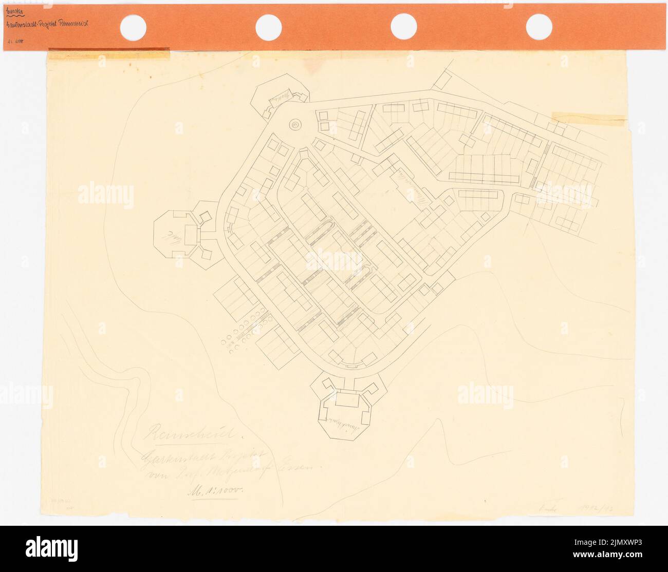 Encke Friedrich August (1861-1931), Gartenstadtprojekt, Remscheid (1912/13): Abteilung, Gartenstadtprojekt von Prof. Metzendorf Essen, 1: 1000. Bleistift auf Transparent, 68,1 x 86,4 cm (einschließlich Scankanten) Stockfoto