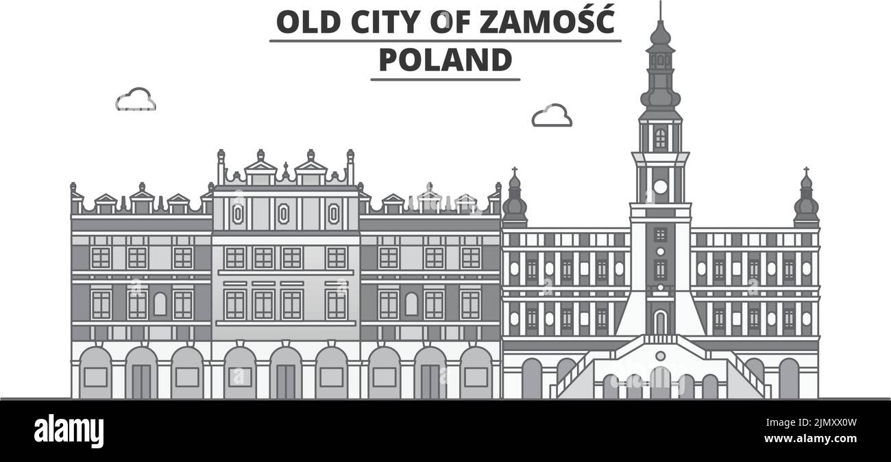 Polen, Zamosc City Skyline isolierte Vektorgrafik, Ikonen Stock Vektor