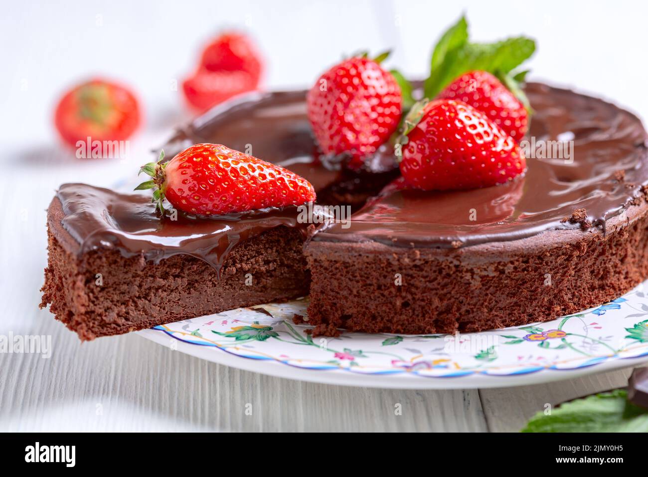 Ein Stück kalorienarmer Brownie-Dessert. Stockfoto