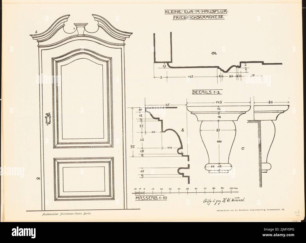 Wentzel Hans Ulrich (1887-1917), kleine Eingangstür Friedrichsgracht 58, Berlin. (Aus Richtung Architecton: Skizzen aus Alt-Berlin, hrsg. Akad. Architects Association, 2. F., H.20, Berlin 1906.) (1906-1906): Ansicht, Details. Leichter Druck auf Papier, 25,5 x 35,1 cm (einschließlich Scankanten) Stockfoto