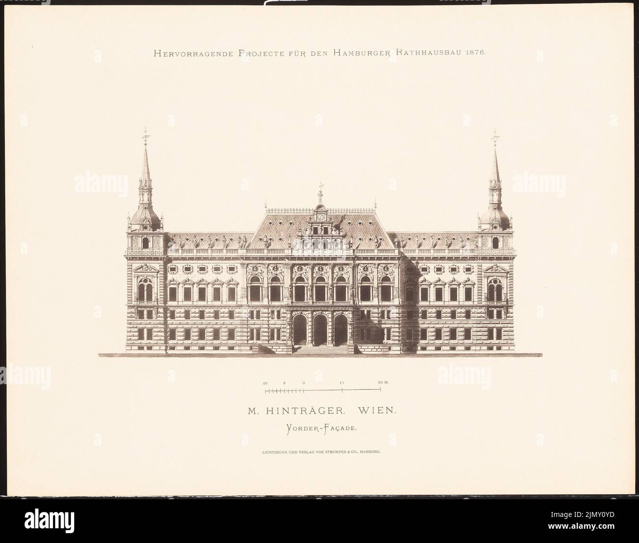 Hinbär M., hervorragende Projekte für den Hamburger Rathausbau 1876 (1876-1876): Blick von vorne. Leichter Druck auf Papier, 35,2 x 45,1 cm (einschließlich Scankanten) Stockfoto