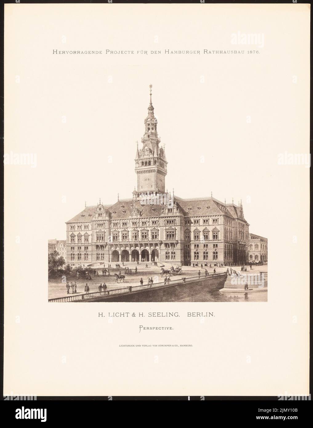 Seeling Heinrich (1852-1932), hervorragende Projekte für das Hamburger Rathaus 1876 (1876-1876): Perspektivansicht. Leichter Druck auf Papier, 45,3 x 35,5 cm (einschließlich Scankanten) Stockfoto