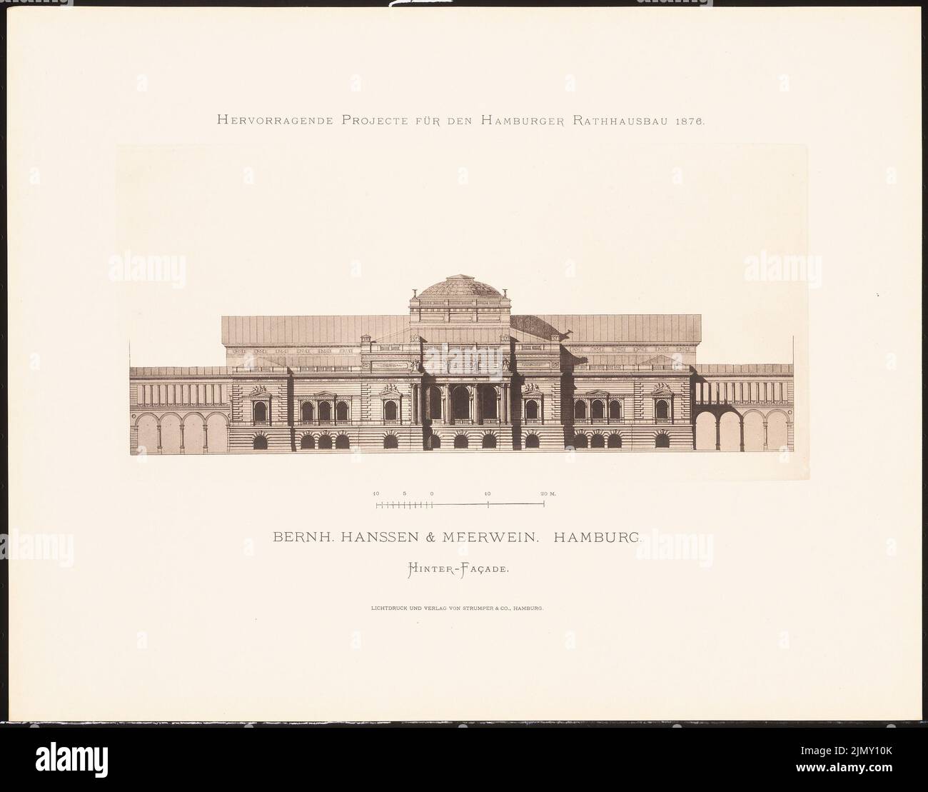 Hanssen & Meerwein, hervorragende Projekte für den Hamburger Rathausbau 1876 (1876-1876): Blick von hinten. Leichter Druck auf Papier, 35,3 x 45 cm (einschließlich Scankanten) Stockfoto