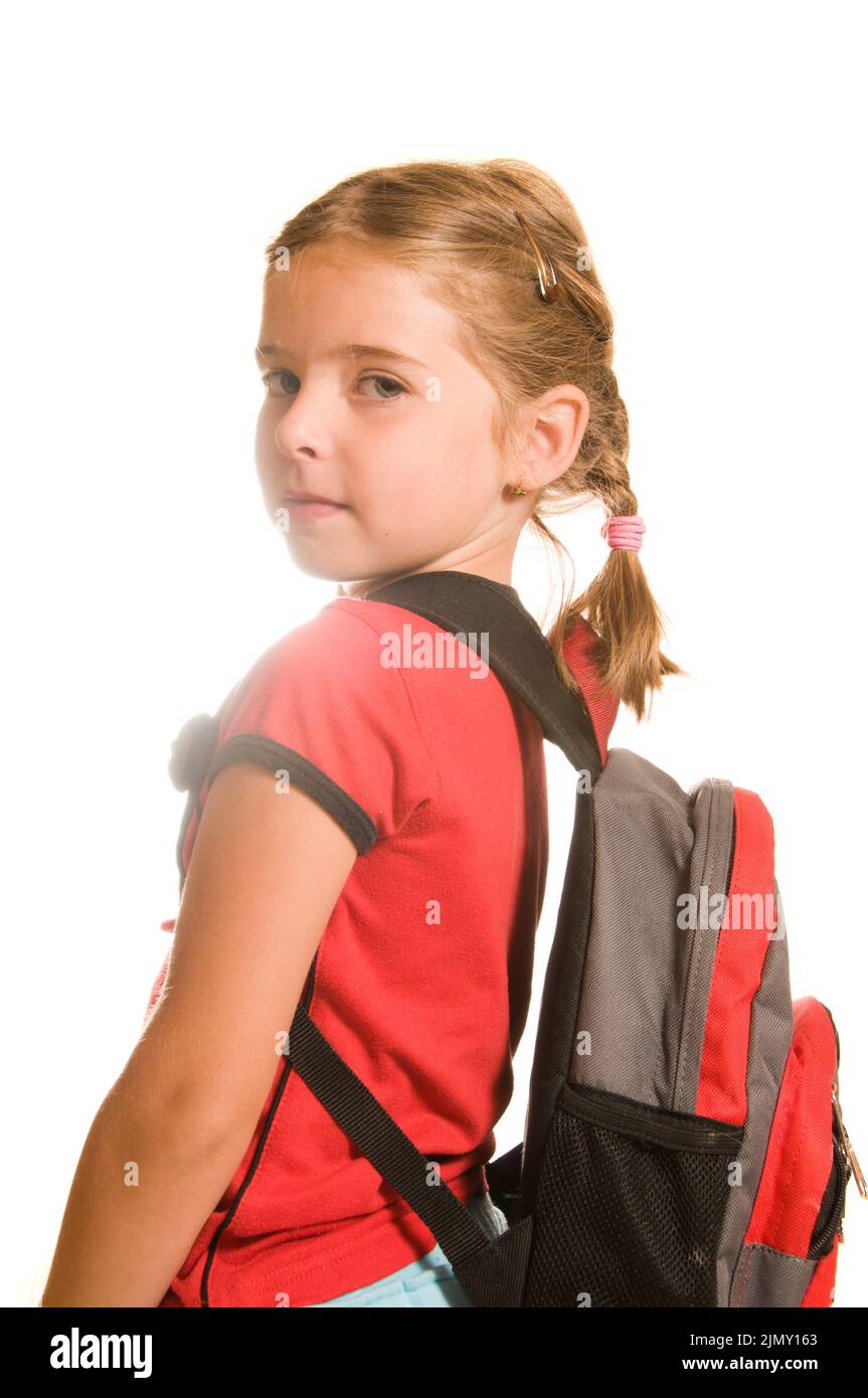 Mädchen mit Rucksack, zurück zur Schule Konzept Stockfoto