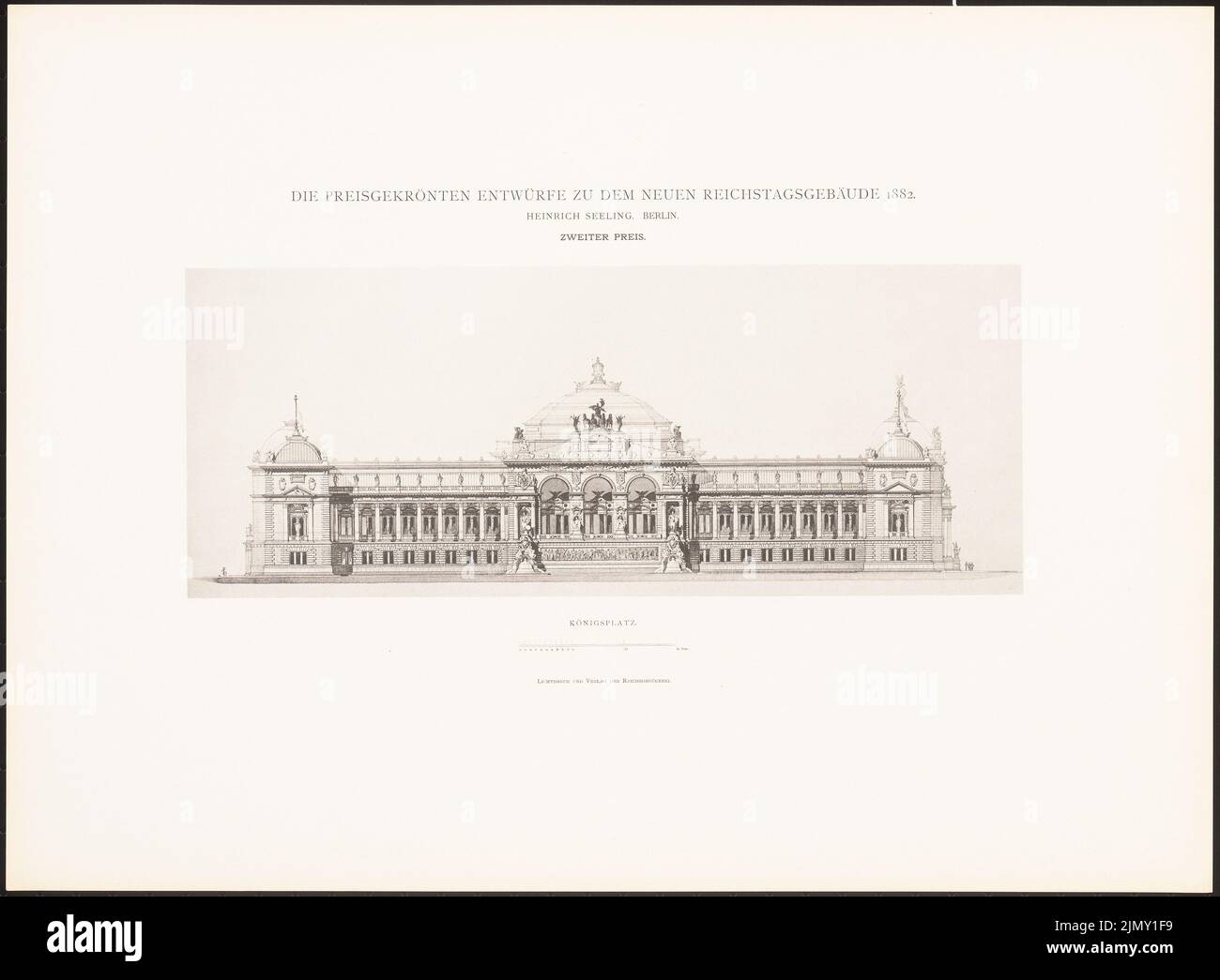 Seeling Heinrich (1852-1932), die Entwürfe für den Reichstagsneubau, Berlin 1882 (1882-1882): Blick vom Königsplatz. Leichter Druck auf Papier, 34,4 x 46,8 cm (einschließlich Scankanten) Stockfoto