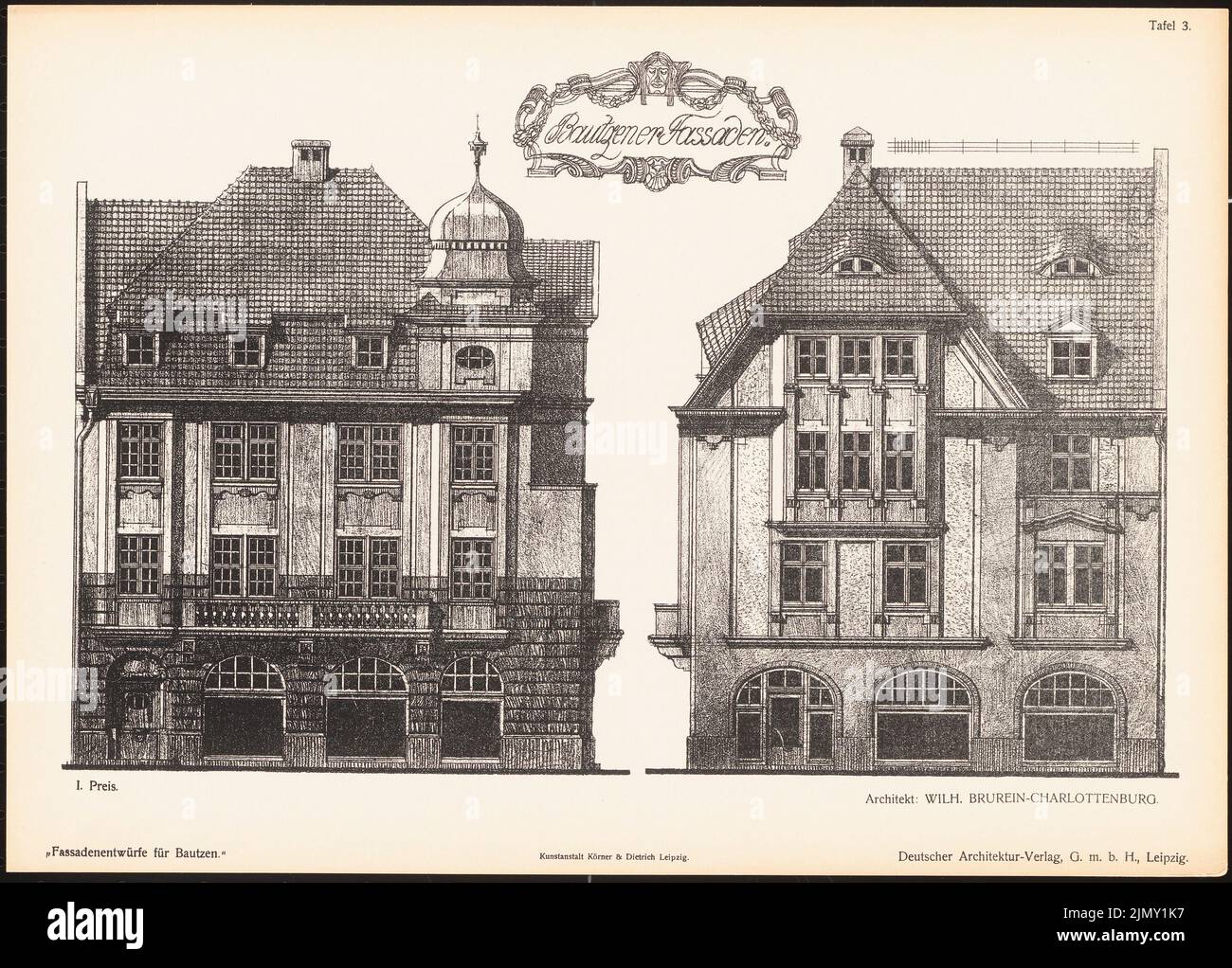 Brurein Wilhelm, Fassadenentwürfe für Bautzen. Ergebnisse d. Wettbewerb d. Stadt Bautzen, Schnitt. v. Richard Landé, Leipzig 1904 (1904-1904): Ansichten. Drucken auf Papier, 26,2 x 36,5 cm (einschließlich Scankanten) Stockfoto