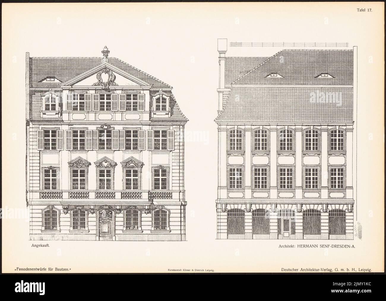 Senf Hermann, Fassadenentwürfe für Bautzen. Ergebnisse d. Wettbewerb d. Stadt Bautzen, Schnitt. v. Richard Landé, Leipzig 1904 (1904-1904): Ansichten. Druck auf Papier, 26 x 36,6 cm (einschließlich Scankanten) Stockfoto