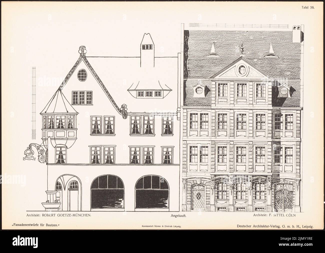 Goetze Robert (1881-1920), Fassadenentwürfe für Bautzen. Ergebnisse d. Wettbewerb d. Stadt Bautzen, Schnitt. v. Richard Landé, Leipzig 1904 (1904-1904): Ansichten. Druck auf Papier, 26 x 36,6 cm (einschließlich Scankanten) Stockfoto