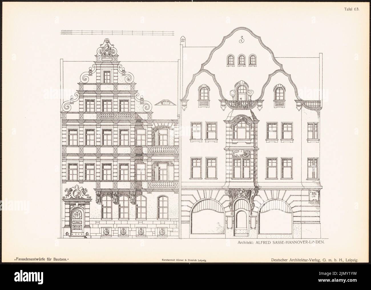 Sasse Alfred, Fassadenentwürfe für Bautzen. Ergebnisse d. Wettbewerb d. Stadt Bautzen, Schnitt. v. Richard Landé, Leipzig 1904 (1904-1904): Ansicht. Druck auf Papier, 26 x 36,5 cm (einschließlich Scankanten) Stockfoto