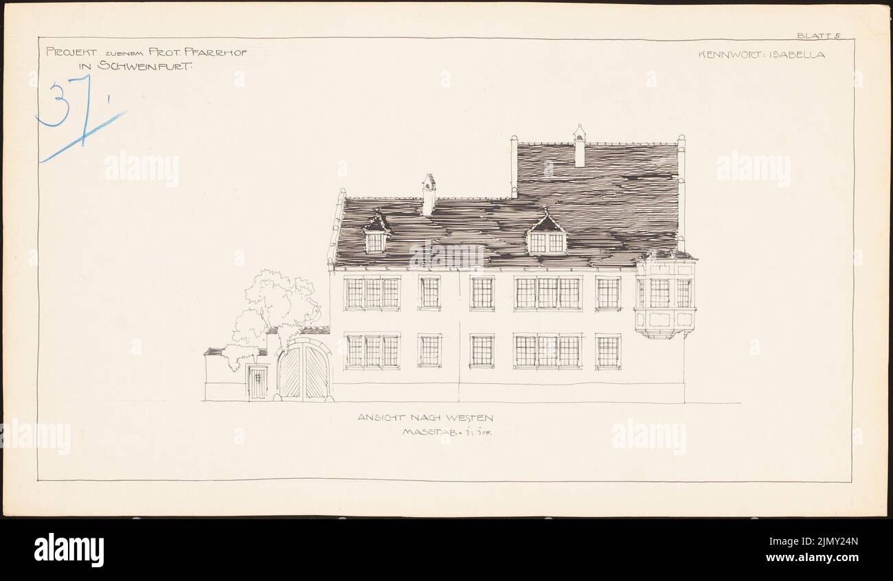 Rüster Emil (1883-1949), Pfarrhaus Schweinfurt (1908): Blick nach Westen 1: 100. Tinte auf Karton, 29,3 x 50,3 cm (einschließlich Scankanten) Stockfoto