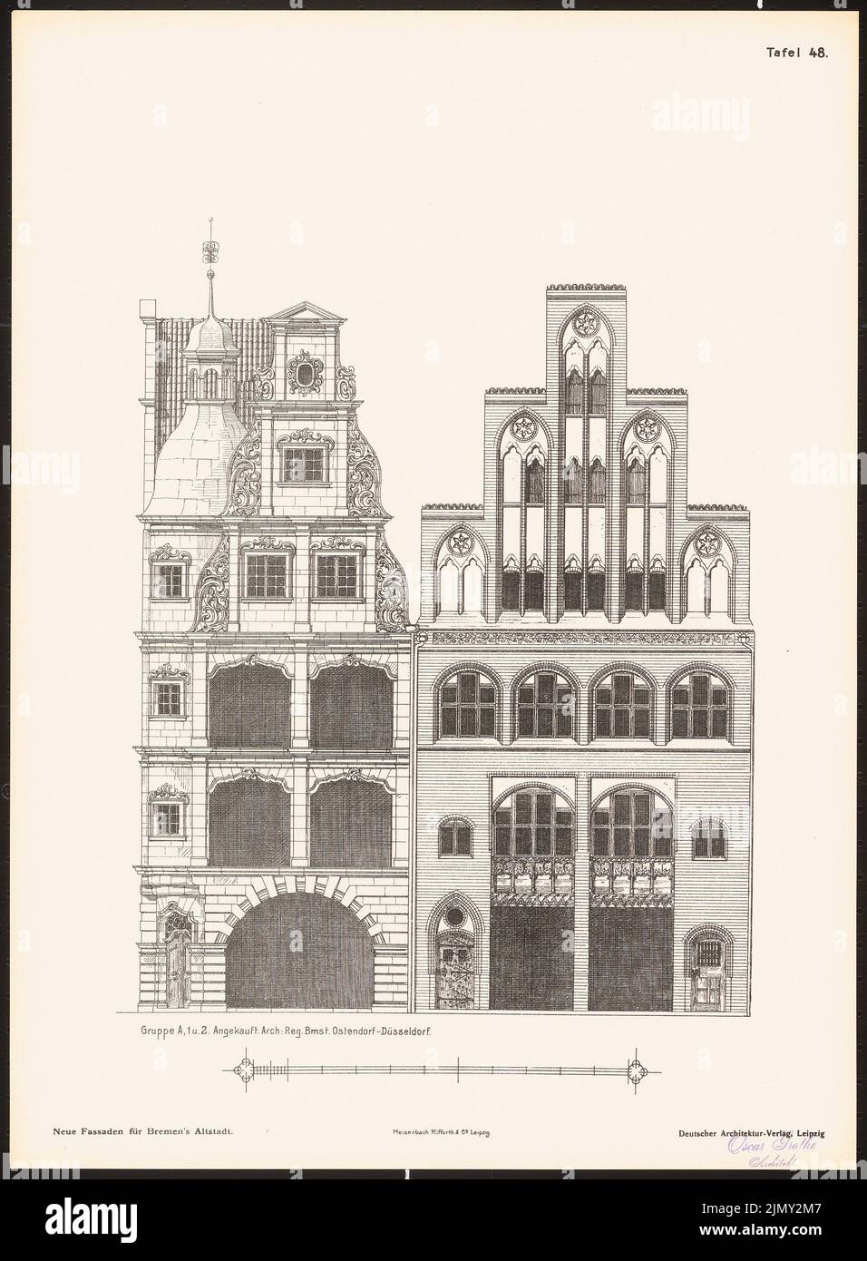 Ostendorf Friedrich (1871-1915), neue Fassaden für die Bremer Altstadt. Ergebnis von d. Wettbewerbe d. Verein von Bentheim in Bremen, edit. v. Richard Landé, Leipzig (ohne Datum): Views. Drucken auf Papier, 48,5 x 35,7 cm (einschließlich Scankanten) Stockfoto