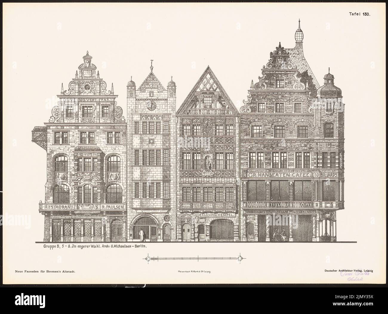 Michaelsen O., neue Fassaden für die Bremer Altstadt. Ergebnis von d. Wettbewerbe d. Verein von Bentheim in Bremen, edit. v. Richard Landé, Leipzig (ohne Datum): Views. Drucken auf Papier, 35,6 x 48,1 cm (einschließlich Scankanten) Stockfoto