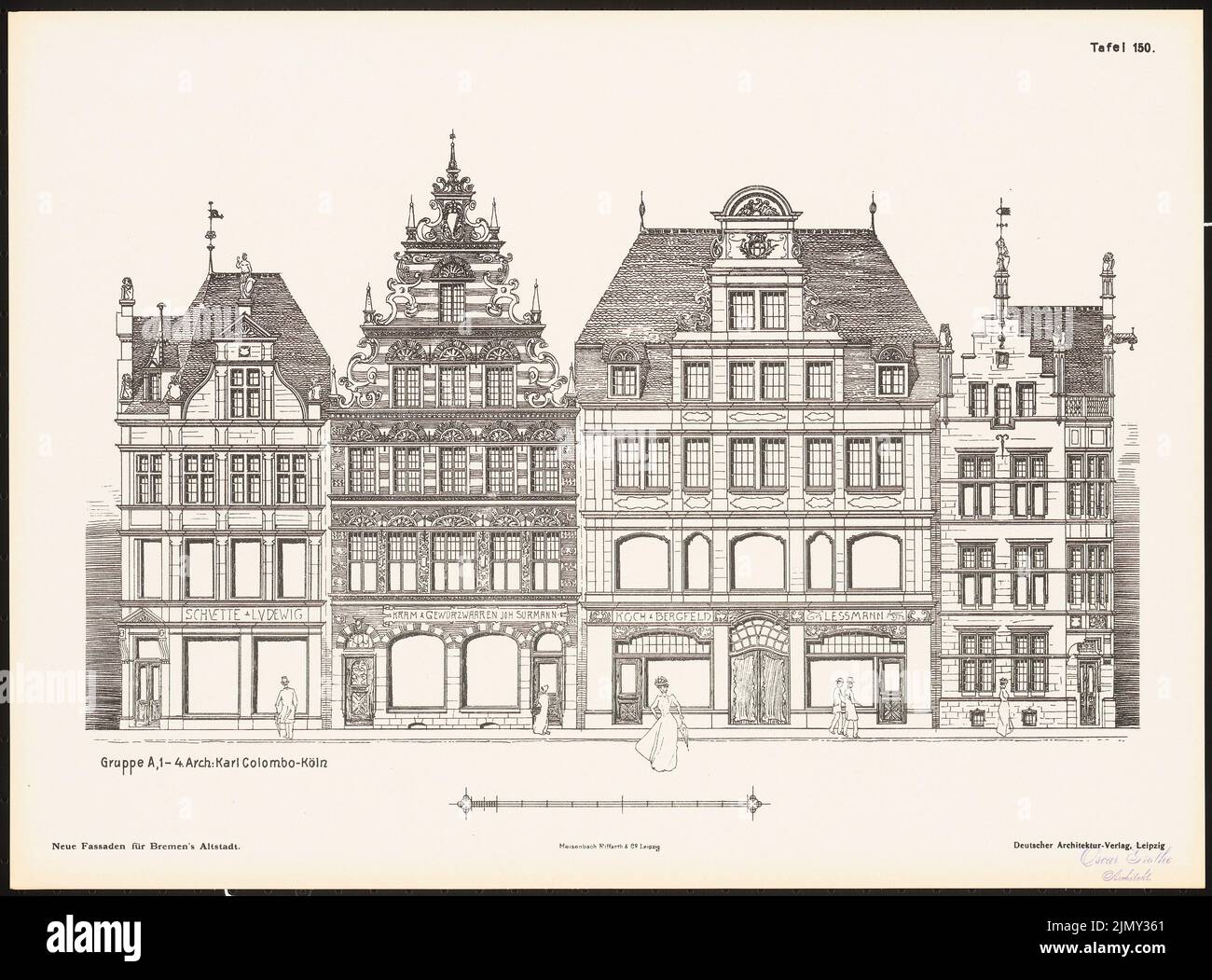 Colombo Karl, neue Fassaden für die Bremer Altstadt. Ergebnis von d. Wettbewerbe d. Verein von Bentheim in Bremen, edit. v. Richard Landé, Leipzig (ohne Datum): Views. Drucken auf Papier, 35,6 x 48,1 cm (einschließlich Scankanten) Stockfoto