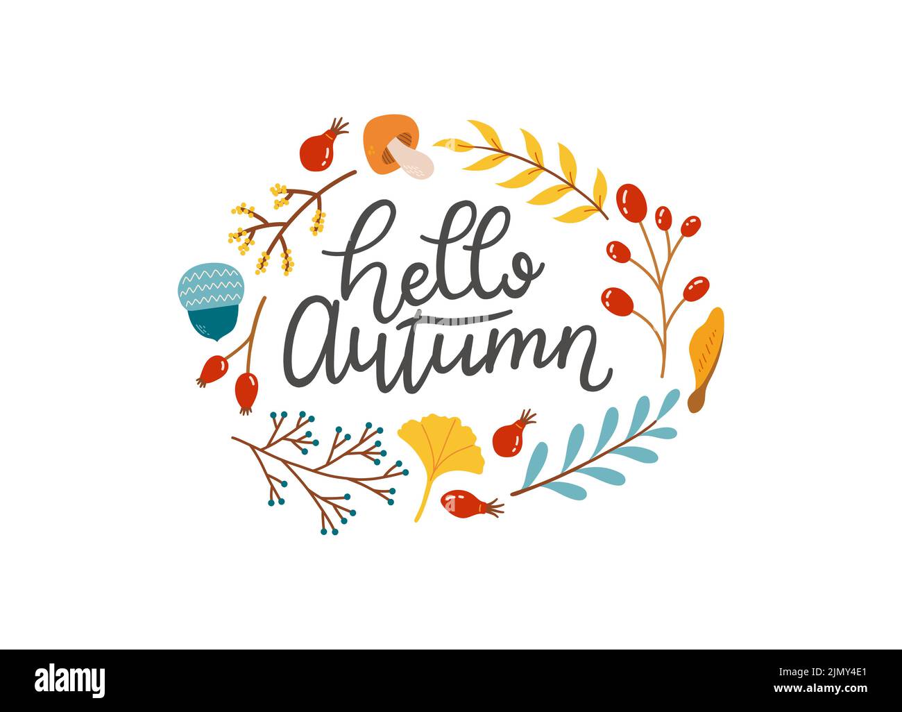 „Hello Autumn Lettering Fall Season“-Slogan als Stock Vektor