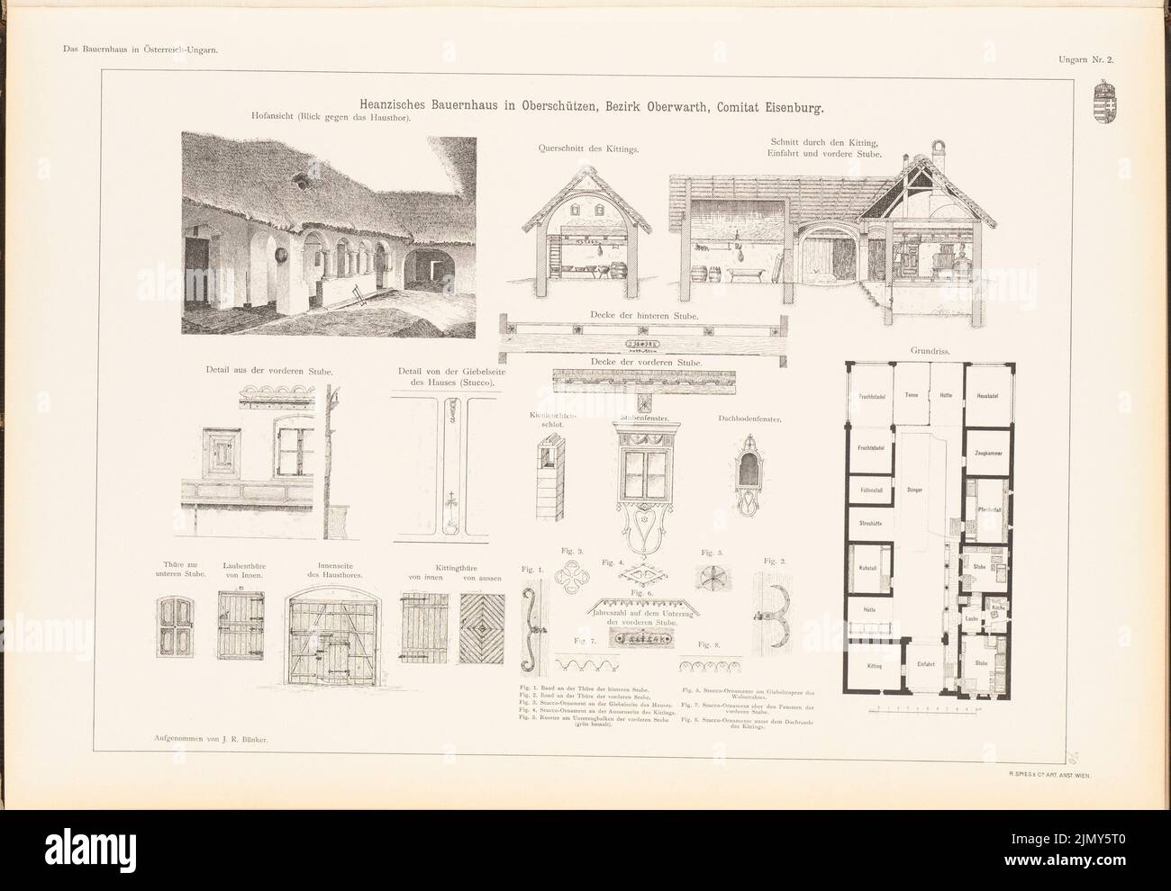 Bünker J. R., Hezischisches Bauernhaus, Oberschützen. (Aus: Bauernhaus in Österreich-Ungarn, Aufl. Druck auf Papier, 32,9 x 47,6 cm (inkl. Scankanten) Stockfoto