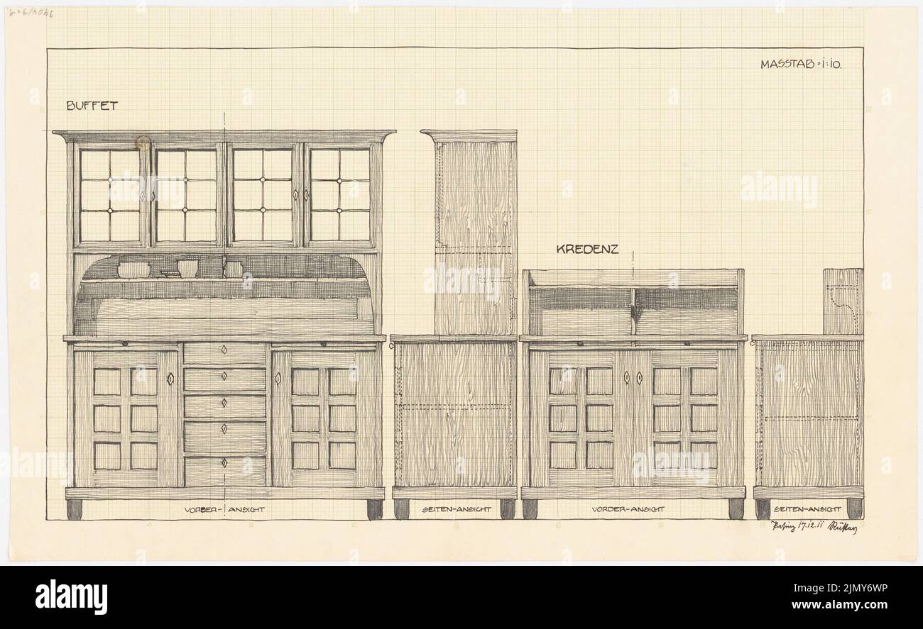 Rüster Emil (1883-1949), Buffet und Guthaben (17. Dezember 1911): Aufrufe 1:10. Tinte auf Papier, 27,6 x 45 cm (einschließlich Scankanten) Stockfoto