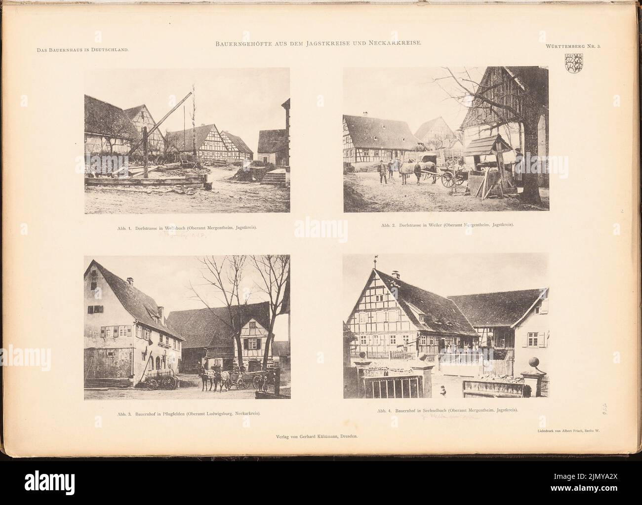 N.N., Bauern aus dem Jagdkreis und Neckmarkt. (Aus: Das Bauernhaus im Deutschen Reich und seinen Grenzgebieten, hrsg. Vorance des Deutschen Arch (1906-1906): Ansichten. Druck auf Papier, 34,3 x 47,7 cm (inkl. Kanten scannen) Stockfoto