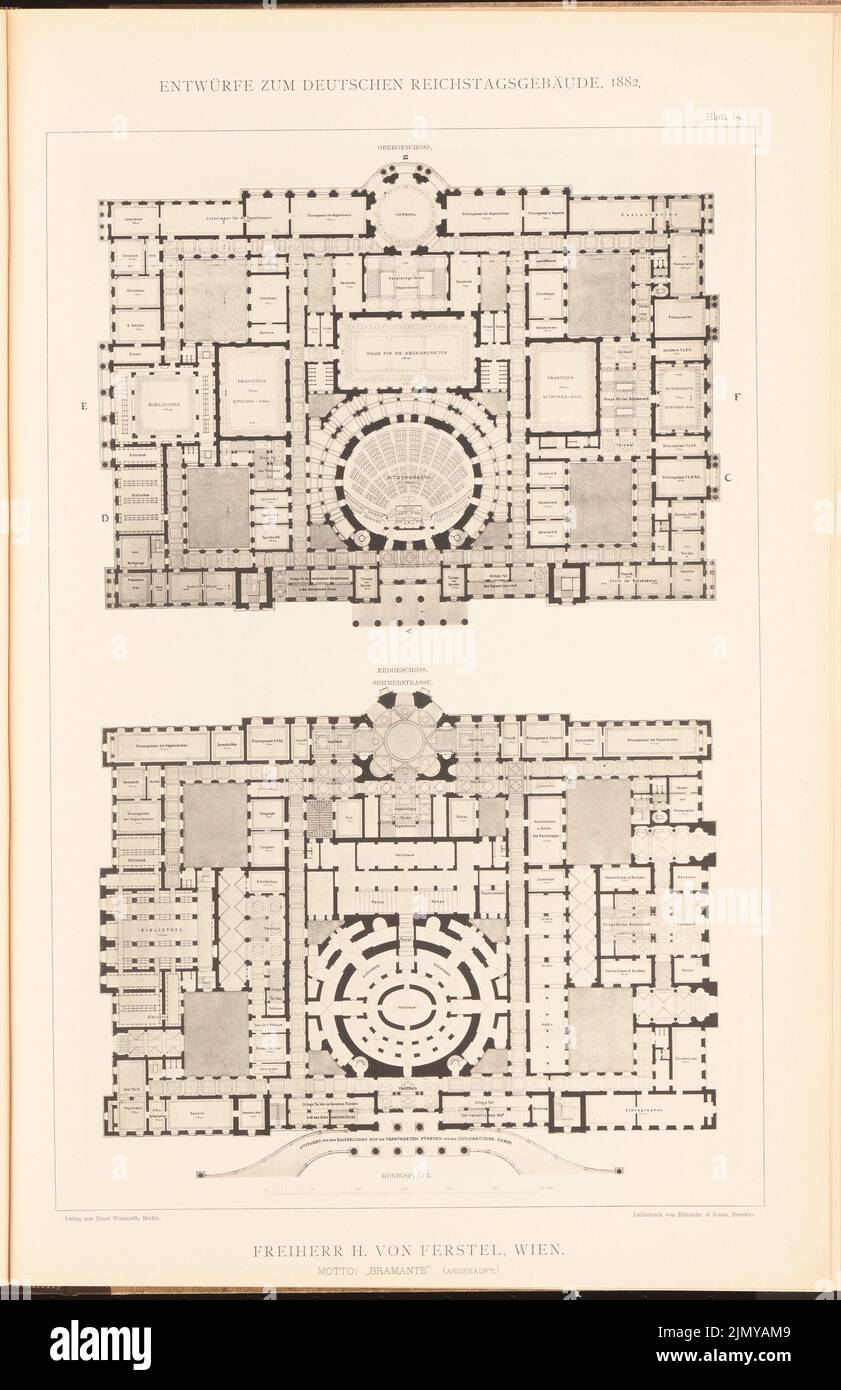 Ferstel, Heinrich Freiherr von (1828-1883), parlamentsgebäude für den Deutschen Reichstag in Berlin 1882. (Aus: Sammeln Sie Ordner mit ausgezeichneten wettbewerbsfähigen Designs H. 6, Hrsg. Druck auf Papier, 46,8 x 30,3 cm (einschließlich Scankanten) Stockfoto