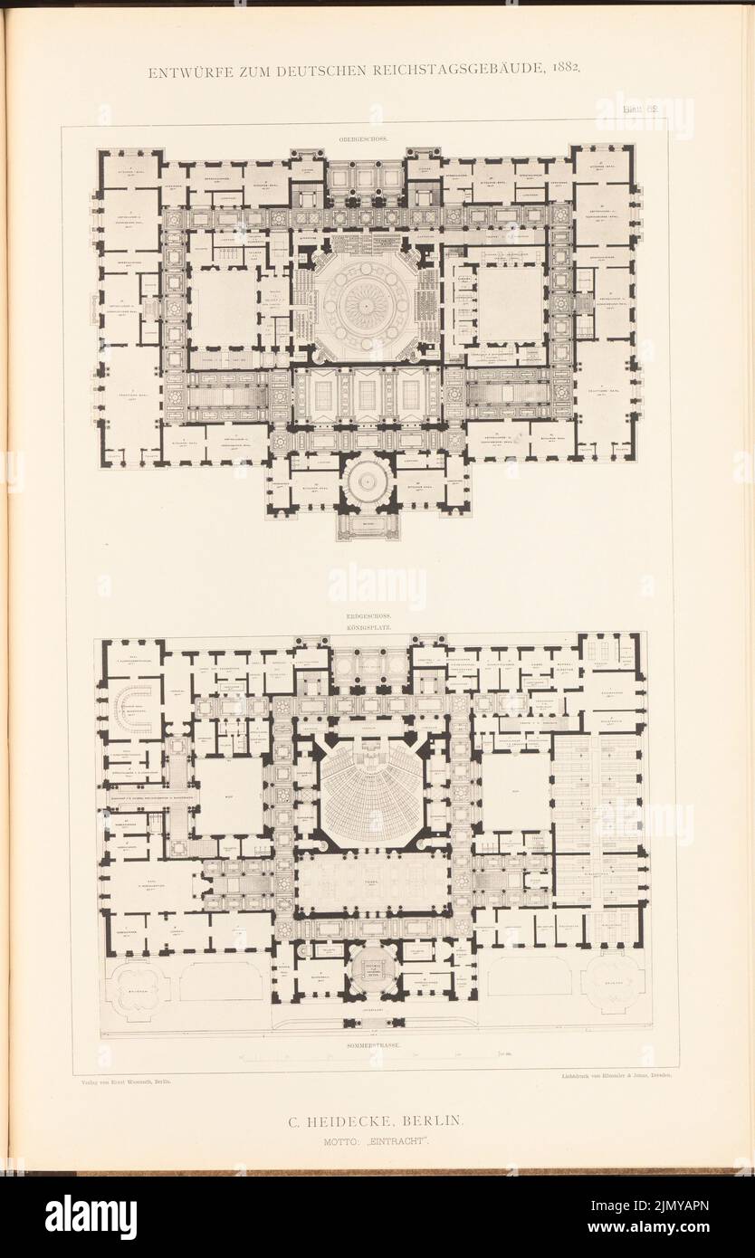 Heidecke Christian (1837-1925), parlamentsgebäude für den Deutschen Reichstag in Berlin 1882. (Aus: Ordner mit ausgezeichneten Wettbewerbsdesigns H. 6, Aufl. Papier, 46,5 x 29,8 cm (einschließlich Scankanten) Stockfoto