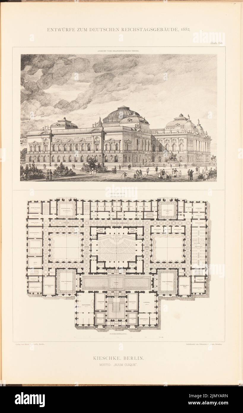 Kieschke Paul (1851-1905), Parlamentsgebäude für den Deutschen Reichstag in Berlin 1882. (Aus: Sammelmappe mit ausgezeichneten Wettbewerbsdesigns H. 6, Aufl. Druck auf Papier, 46,5 x 29,3 cm (einschließlich Scankanten) Stockfoto