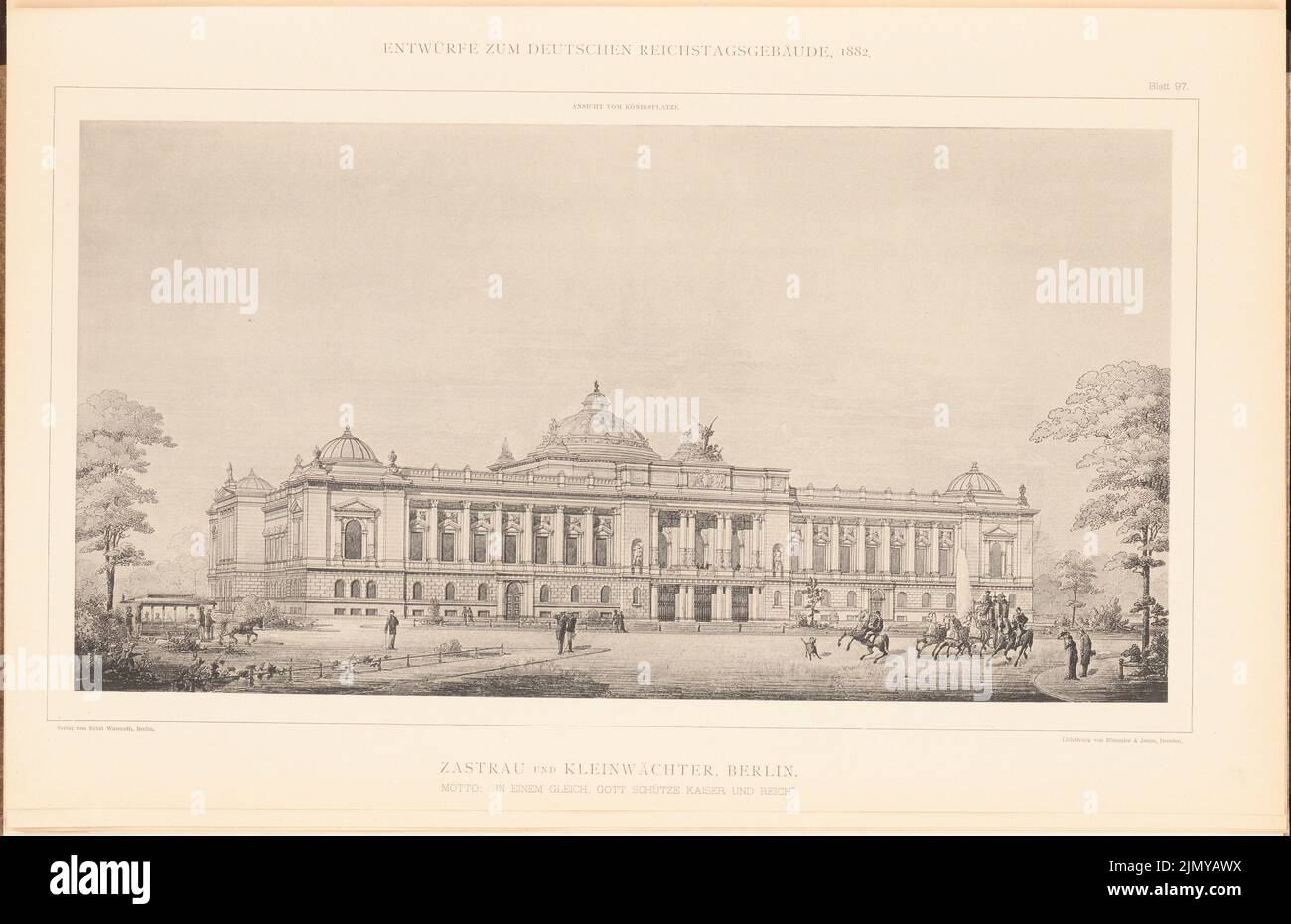 Zastrau & Kleinwächter, parlamentsgebäude für den Deutschen Reichstag in Berlin 1882. (Aus: Sammelmappe mit ausgezeichneten Wettbewerbsdesigns H. 6, Aufl. 4 cm (einschließlich Scankanten) Stockfoto