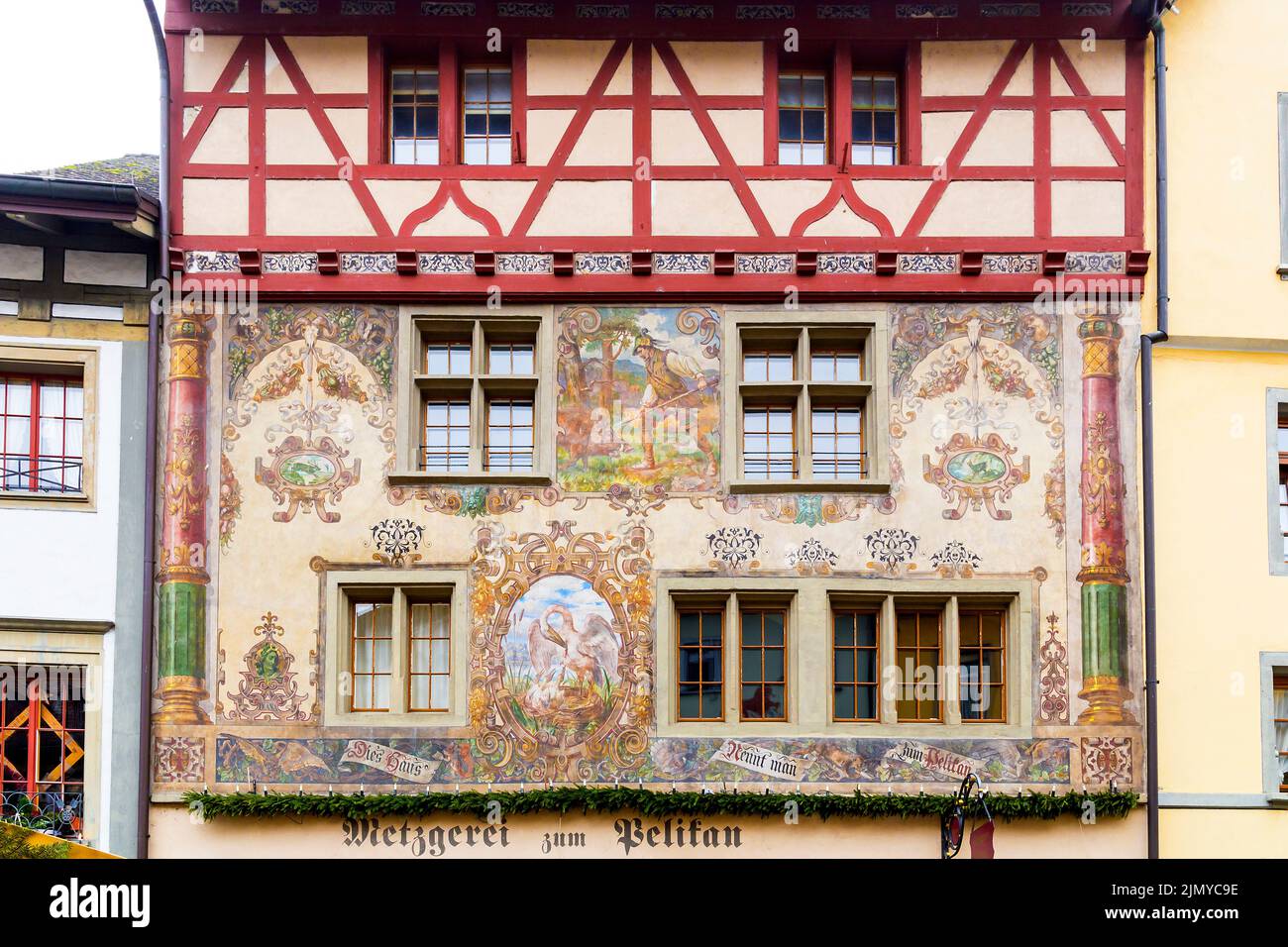 Bemalte Fassaden in Stein am Rhein, Schweiz, Stockfoto