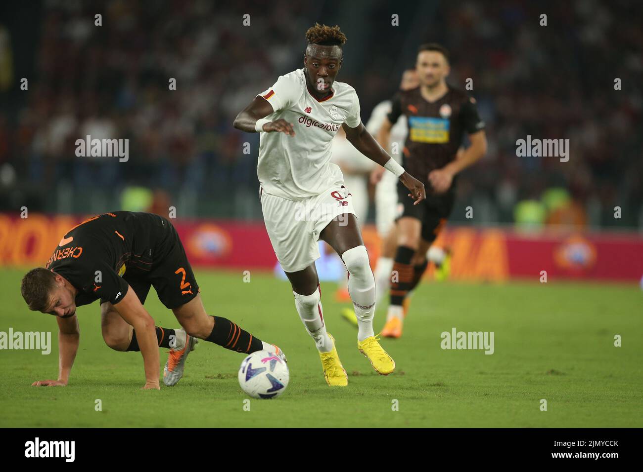 Rom, Italien. 07. August 2022. Rom, Italien 07.08.2022: Abraham während des Vorsaison-Freundschaftsspiel 2022/2023 zwischen AS Roma und Shakhtar Donetsk im Olimpic Stadium in Rom am 07. August 2022. Kredit: Unabhängige Fotoagentur/Alamy Live Nachrichten Stockfoto