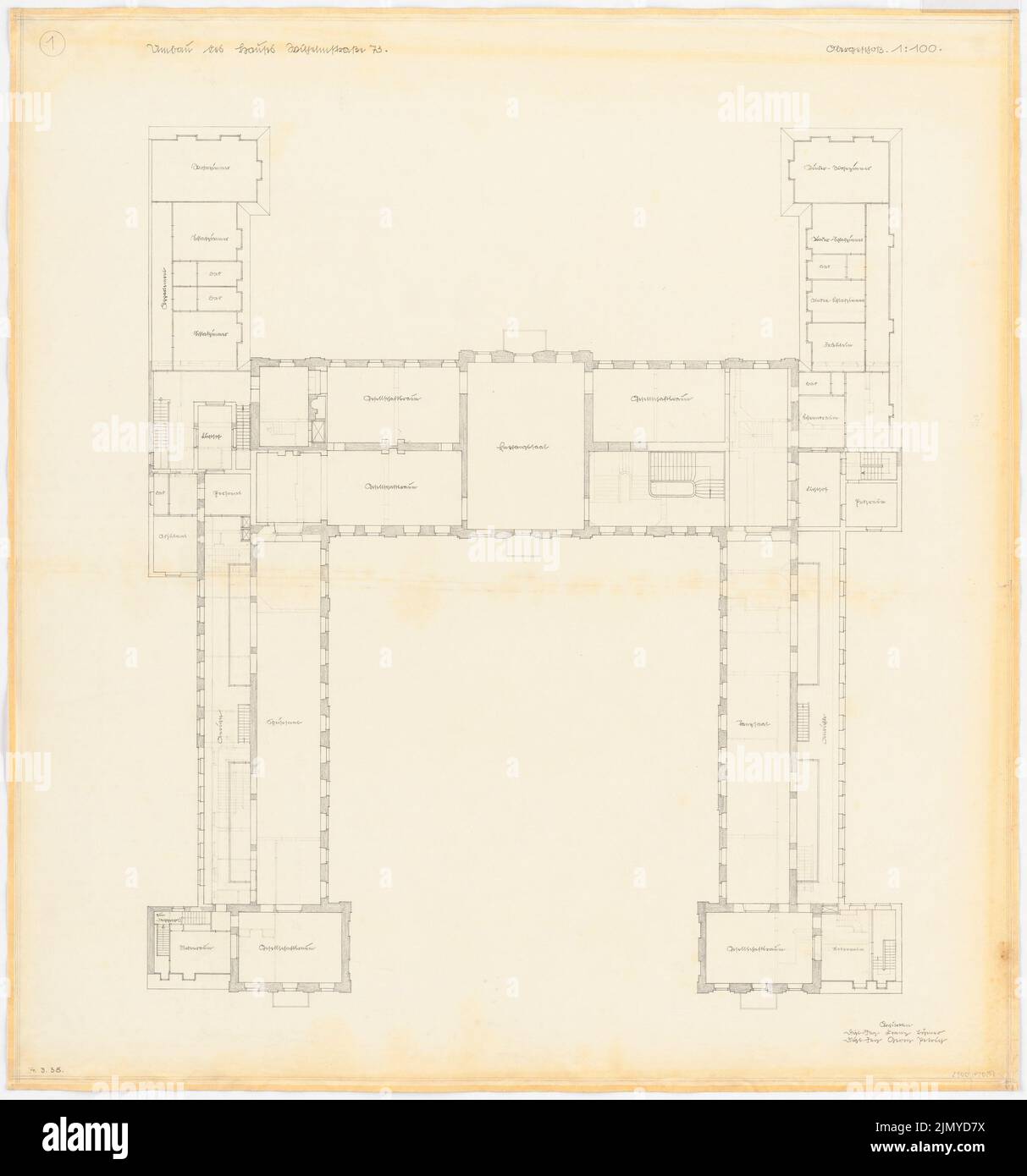 Böhmer Franz (1907-1943), offizielle Wohnung des Reichsaußenministers Joachim von Ribbentrop in Berlin-Mitte (04.03.1938): Grundriss OG 1: 100. Bleistift auf Transparent, 97,7 x 91,2 cm (einschließlich Scankanten) Stockfoto