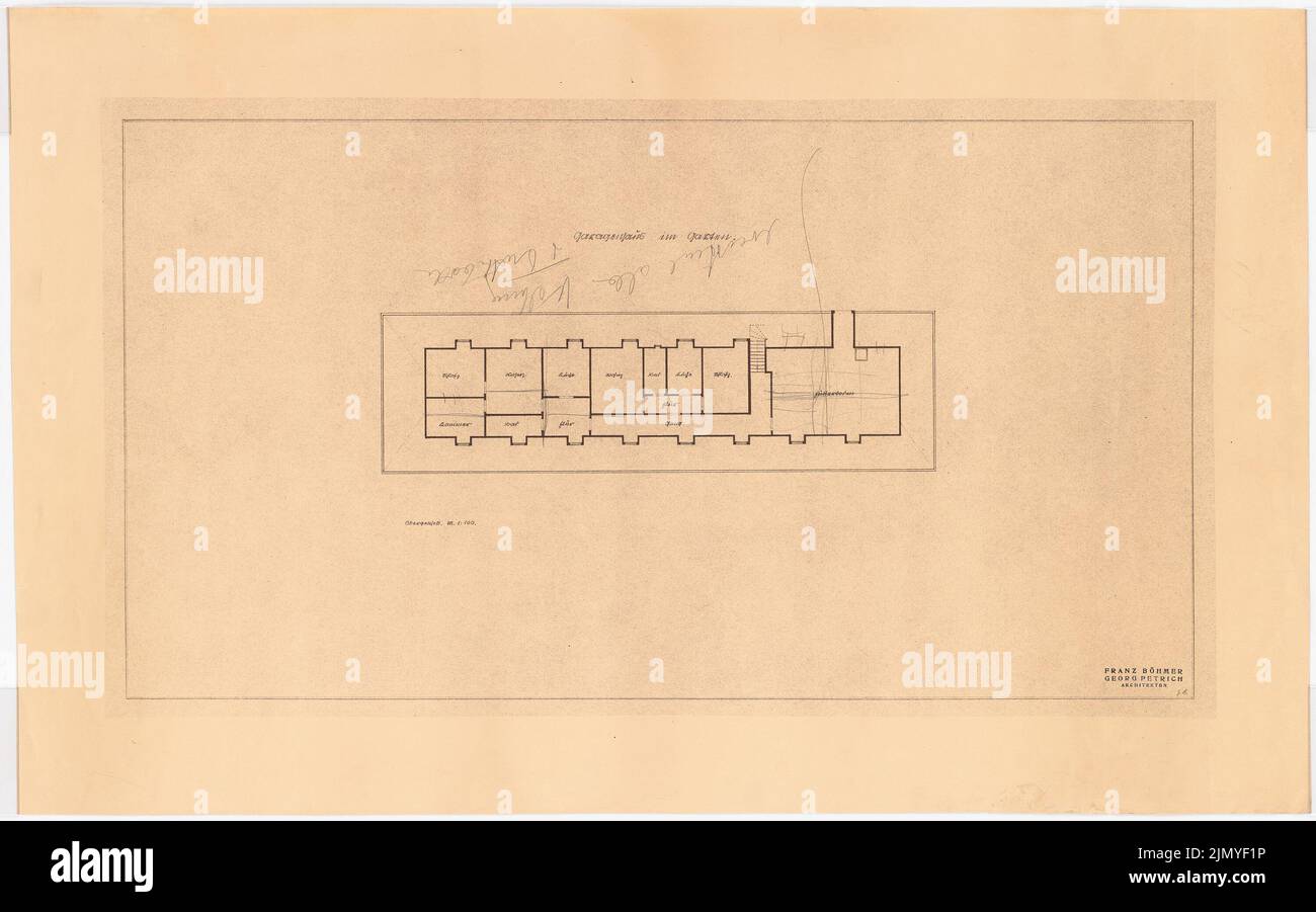 Böhmer Franz (1907-1943), offizielle Wohnung des Reichsaußenministers Joachim von Ribbentrop in Berlin-Mitte (1941-1941): Garage Haus im Garten: Grundriß OG 1: 100. Bleistift über leichtem Bruch auf Papier, 55,9 x 89,6 cm (einschließlich Scankanten) Stockfoto