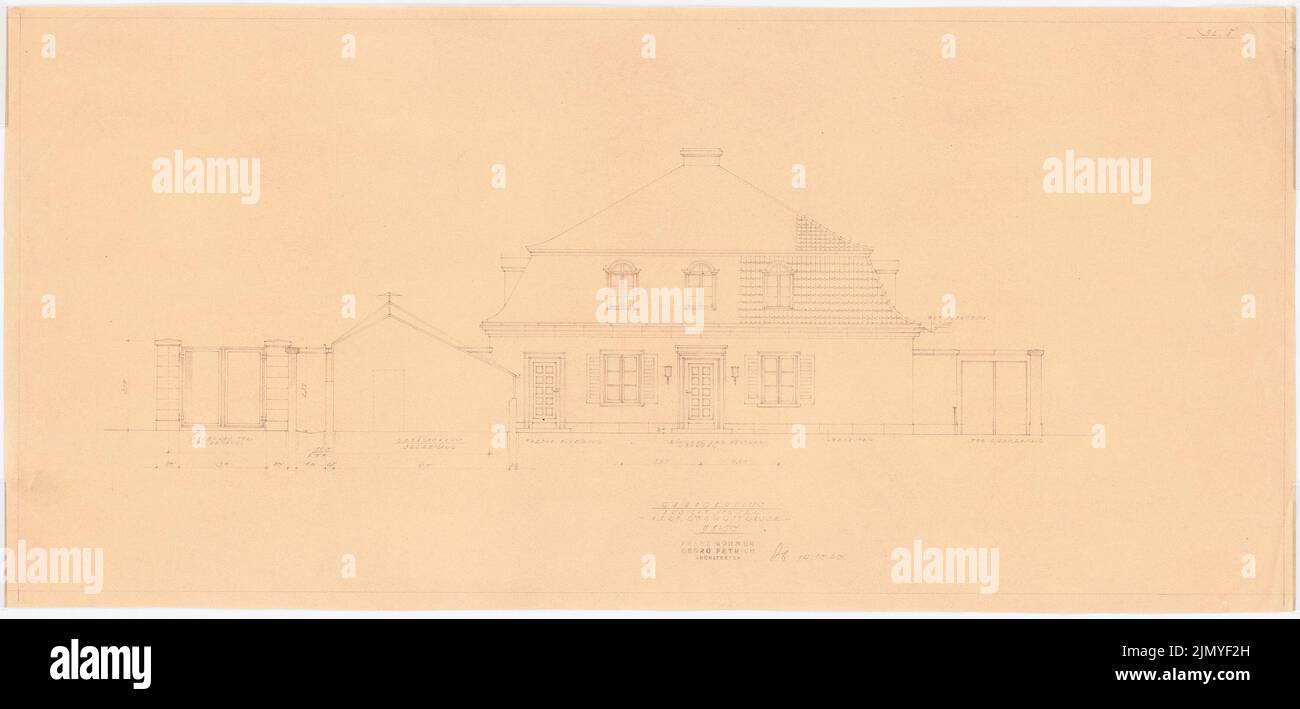 Böhmer Franz (1907-1943), offizielle Wohnung des Reichsaußenministers Joachim von Ribbentrop in Berlin-Mitte (14. Oktober 1940): Garagenhaus im Garten: Blick von der Hermann-Göhring-Straße 1:50. Leichter Bruch auf Papier, 42,3 x 88,7 cm (einschließlich Scankanten) Stockfoto