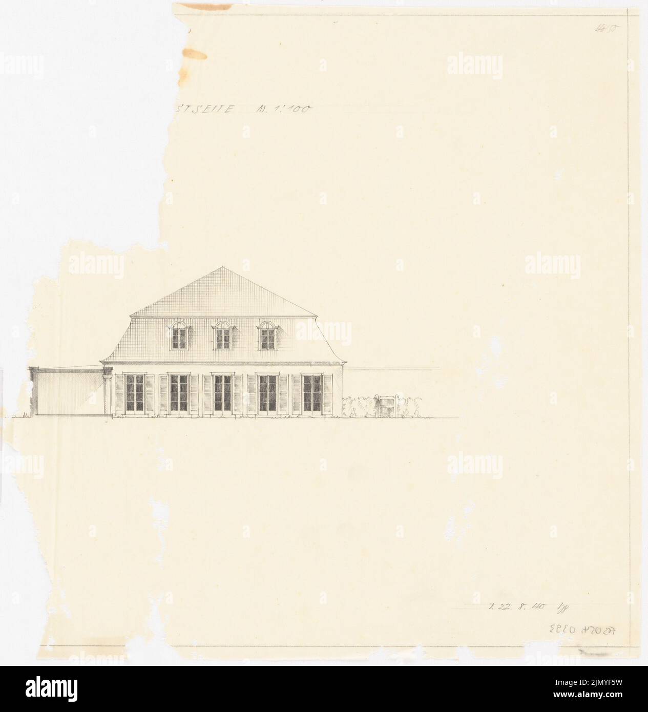 Böhmer Franz (1907-1943), offizielle Wohnung des Reichsaußenministers Joachim von Ribbentrop in Berlin-Mitte (22.08.1940): Adjutantenhaus: Ansicht West 1:50. Bleistift auf Transparent, 40,3 x 39,2 cm (einschließlich Scankanten) Stockfoto