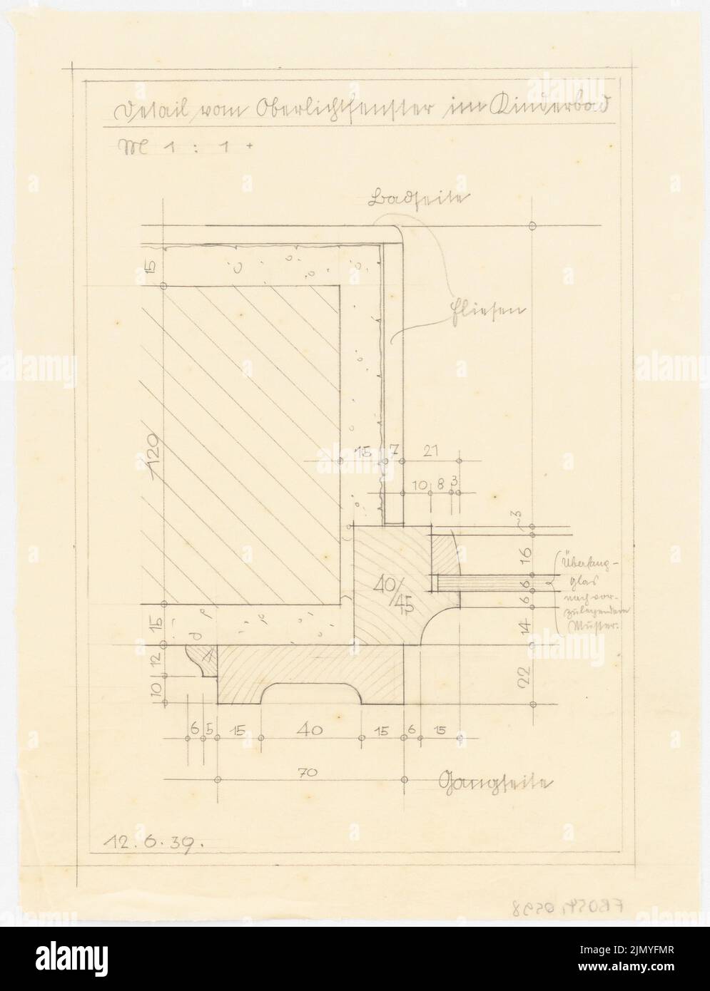 Böhmer Franz (1907-1943), offizielle Wohnung des Reichsaußenministers Joachim von Ribbentrop in Berlin-Mitte (12. Juni 1939): Detail des Dachfensters im Kinderbad 1: 1. Bleistift auf Transparent, 34,6 x 26,5 cm (einschließlich Scankanten) Stockfoto