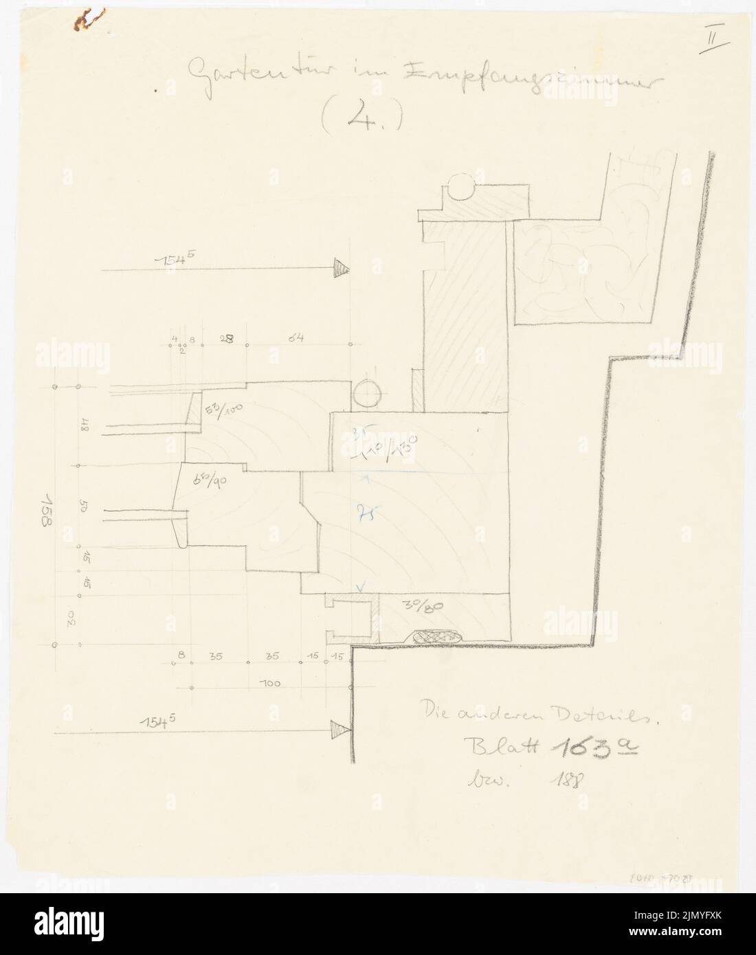 Böhmer Franz (1907-1943), offizielle Wohnung des Reichsaußenministers Joachim von Ribbentrop in Berlin-Mitte (1941-1941): Gartentür im Empfangsraum: Detail. Bleistift auf Transparent, 54,4 x 46,1 cm (einschließlich Scankanten) Stockfoto