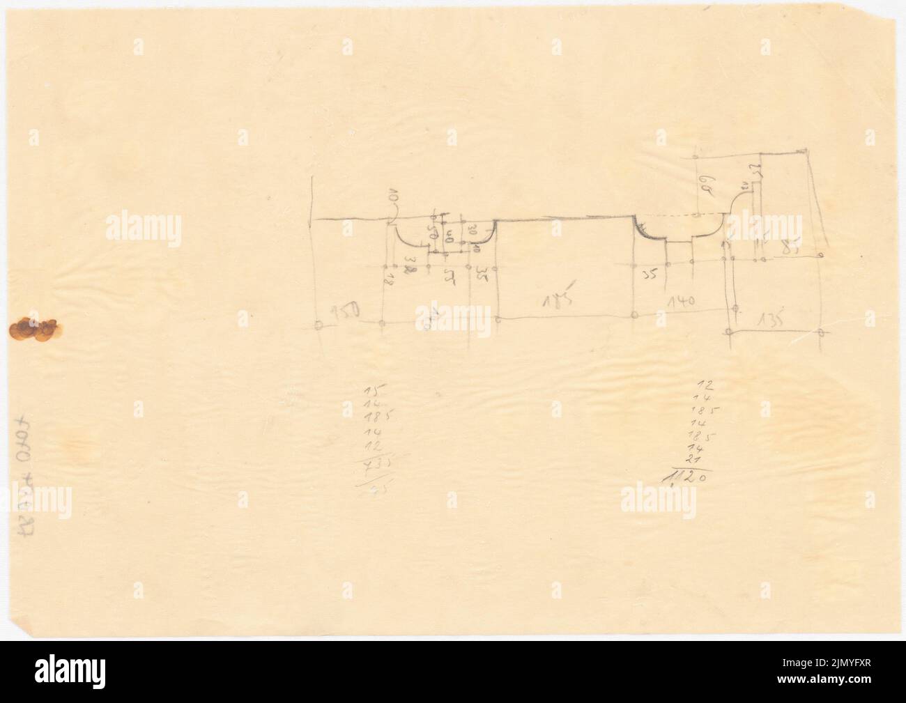 Böhmer Franz (1907-1943), offizielle Wohnung des Reichsaußenministers Joachim von Ribbentrop in Berlin-Mitte (1941-1941): Detaillierte Skizze. Bleistift auf Transparent, 21,3 x 30 cm (einschließlich Scankanten) Stockfoto