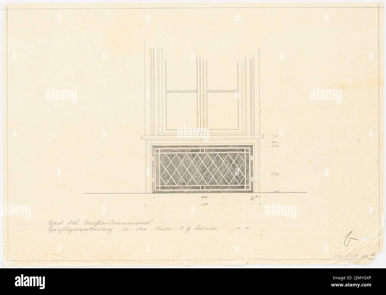 Böhmer Franz (1907-1943), offizielle Wohnung des Reichsaußenministers Joachim von Ribbentrop in Berlin-Mitte (1941-1941): Südecke Diele OG: Strahlungsverkleidung 1:10. Bleistift auf Transparent, 38,3 x 55 cm (einschließlich Scankanten) Stockfoto