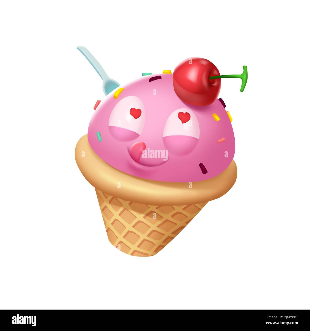 Leckeres Eis mit Kirschen. Realistische Fantastische Charaktere. Concept Art. Buchillustration. Videospielfiguren. Serious Digital Painting. CG Stockfoto