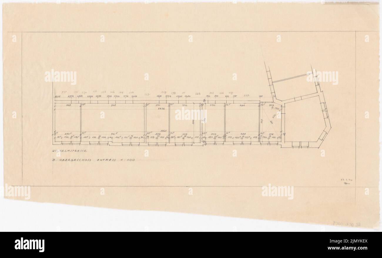 Böhmer Franz (1907-1943), Park Hotel in Poznan (27. März 1940): Design Grundriss 3. Stock 1: 100. Bleistift auf Transparent, 33,7 x 55,6 cm (einschließlich Scankanten) Stockfoto