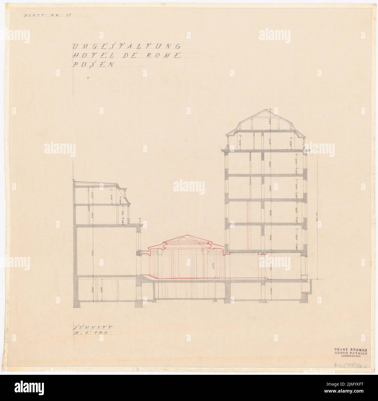 Böhmer Franz (1907-1943), Park Hotel in Poznan (12.03.1940): Schnitt 1: 100. Bleistift, farbiger Bleistift auf Transparent, 57,8 x 58,3 cm (einschließlich Scankanten) Stockfoto