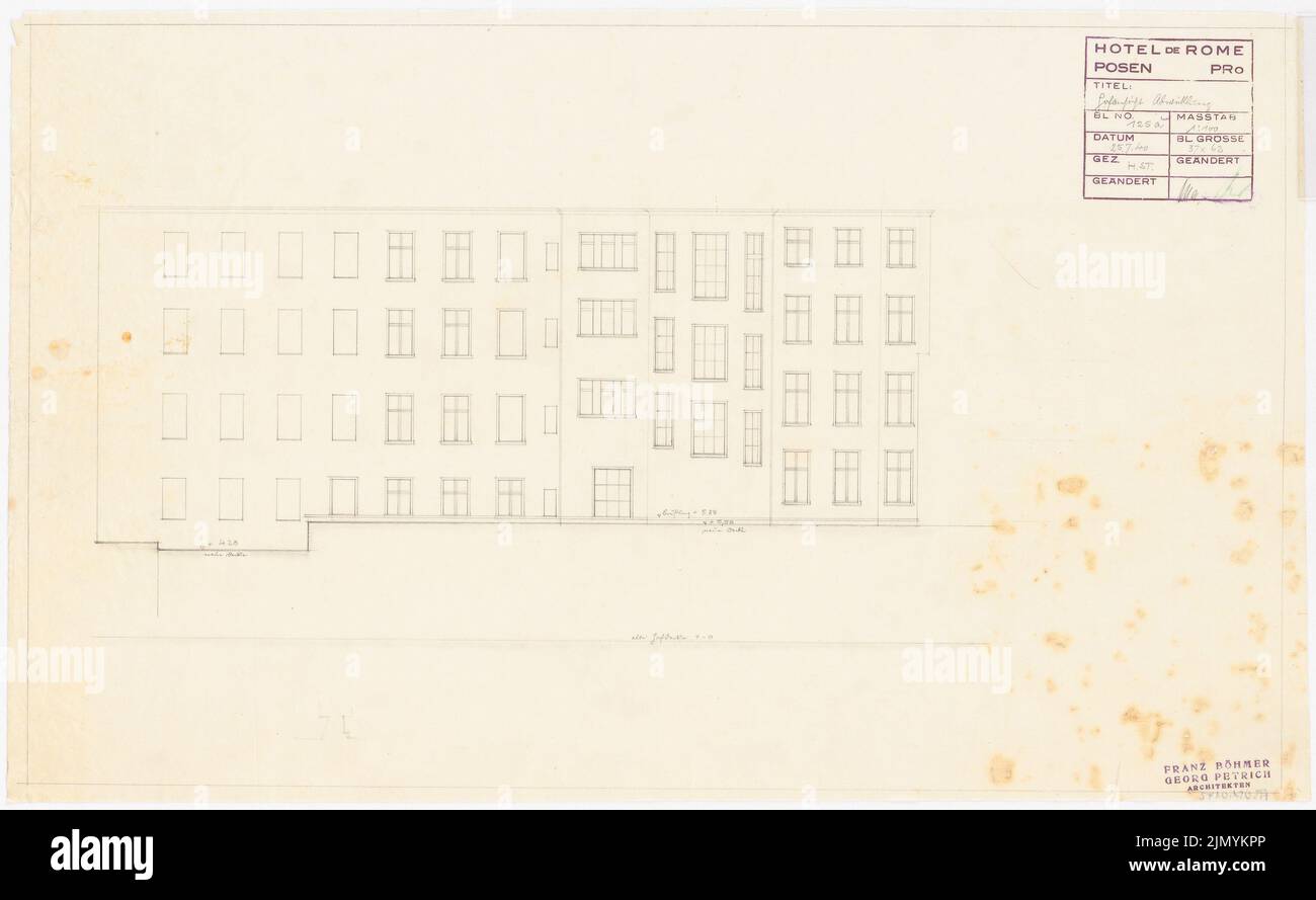 Böhmer Franz (1907-1943), Park Hotel in Poznan (25. Juli 1940): Ansicht Hof Seite 1: 100. Bleistift auf Transparent, 38,2 x 62,1 cm (einschließlich Scankanten) Stockfoto Böhmer Franz (1907-1943), Park Hotel in Poznan (25. Juli 1940): Ansicht Hof Seite 1: 100. Bleistift auf Transparent, 38,2 x 62,1 cm (einschließlich Scankanten) Stockfoto