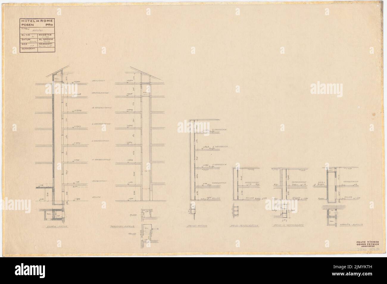 Böhmer Franz (1907-1943), Park Hotel in Poznan (30. April 1940): Fahrstuhl: Schnitt 1: 100. Bleistift auf Transparent, 58,1 x 87,3 cm (einschließlich Scankanten) Stockfoto