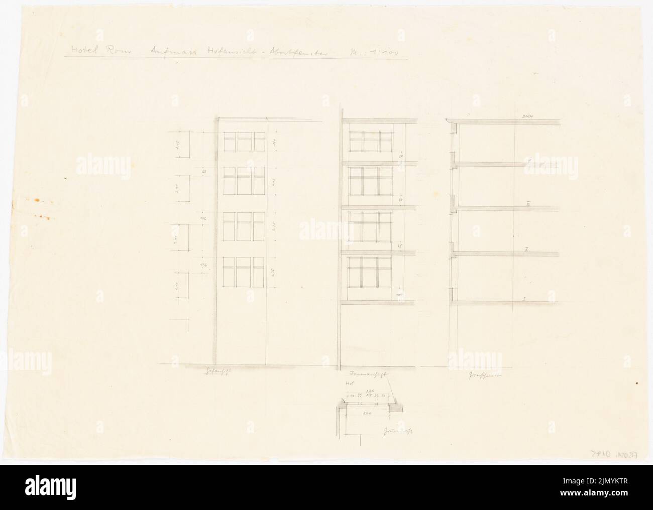 Böhmer Franz (1907-1943), Park Hotel in Poznan (1940-1940): Ansicht, Schnitt Hof Seite 1: 100. Bleistift auf Transparent, 38,2 x 53,7 cm (einschließlich Scankanten) Stockfoto