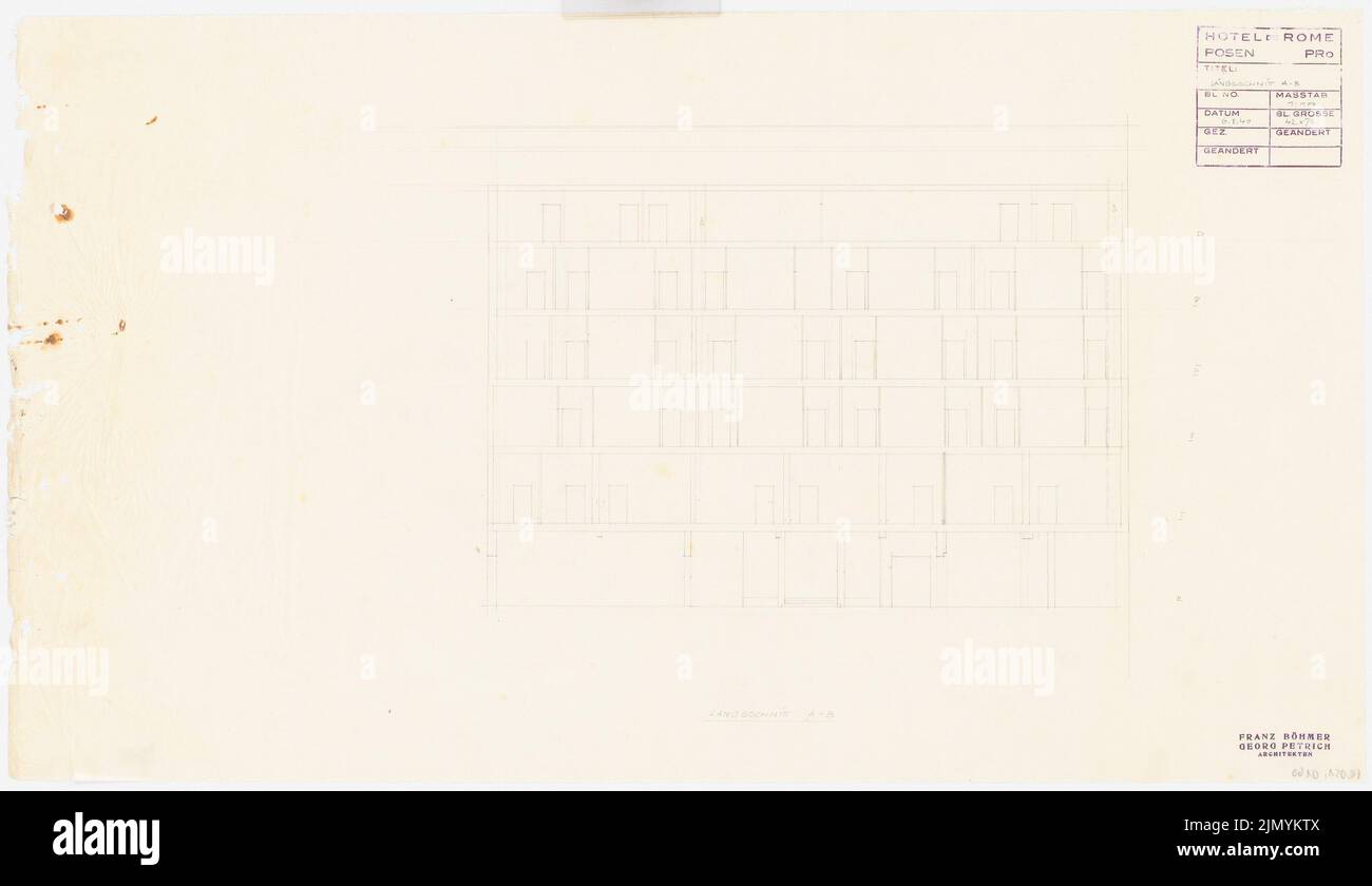 Böhmer Franz (1907-1943), Park Hotel in Posen (06.08.1940): Längsschnitt 1: 100. Bleistift auf Transparent, 43,3 x 75,1 cm (einschließlich Scankanten) Stockfoto