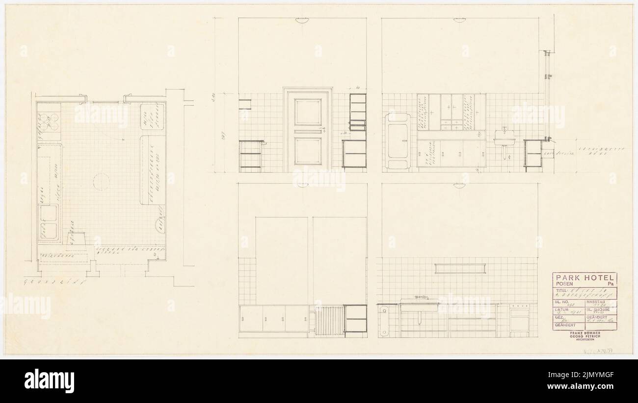 Böhmer Franz (1907-1943), Park Hotel in Posen (15. Januar 1941): Küche im 4.. Stock: Wandblick 1:20. Bleistift auf Transparent, 44,2 x 78,2 cm (einschließlich Scankanten) Stockfoto