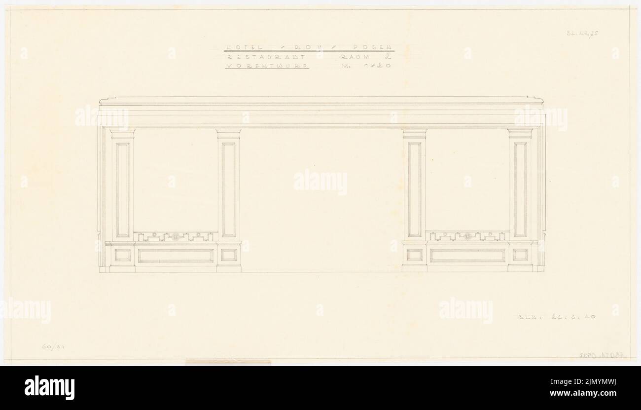 Böhmer Franz (1907-1943), Park Hotel in Poznan (23.03.1940): Präsentiertes Restaurant Raum 2: Wandansicht 1:20. Bleistift auf Transparent, 35,2 x 61,6 cm (einschließlich Scankanten) Stockfoto