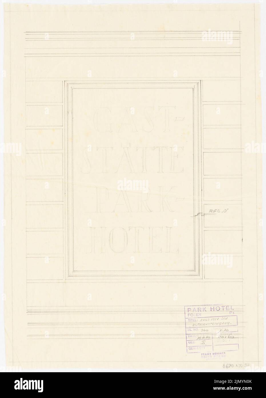 Böhmer Franz (1907-1943), Park Hotel in Posen (19. November 1940): schild über dem Restauranteingang 1:10. Bleistift auf Transparent, 56,4 x 40,4 cm (einschließlich Scankanten) Stockfoto